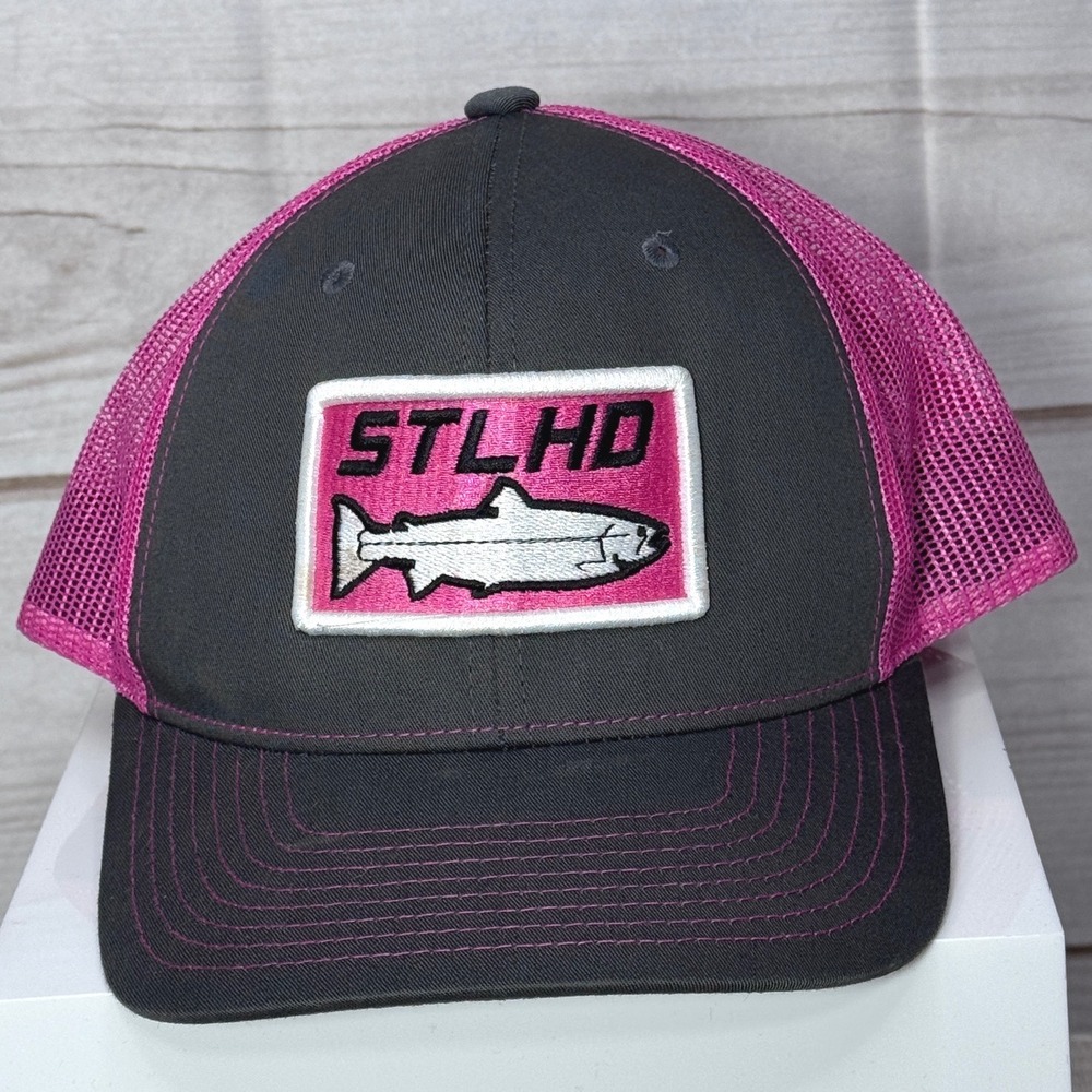 Richardson 112 STLHD Steelhead Fishing Hat Trucker Snapback Pink Grey Mesh Cap